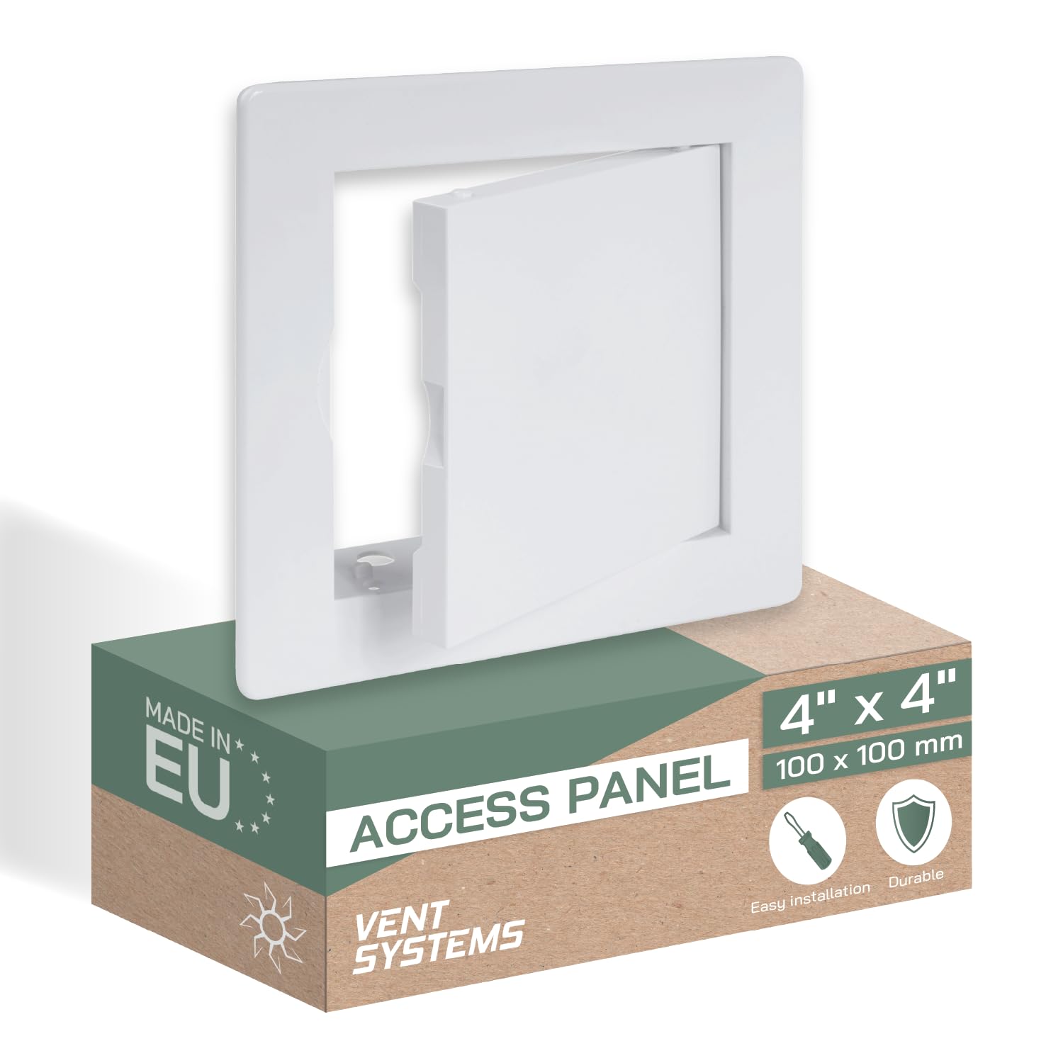 Vent Systems 4 x 4 Inch / 100 x 100 mm (Cut-Out) Access Panel - Easy Doors ABS Plastic for Drywall, Wall and Ceiling Electrical Plumbing Service Door Cover - Electrical and Plumbing Service Plate — image 1