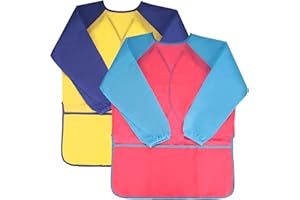 CECLIY Kids Art Smocks 2Pcs Waterproof Toddlers Painting Aprons Children Artist Smock Long Sleeve with 3 Pockets for Age 2-8 Years