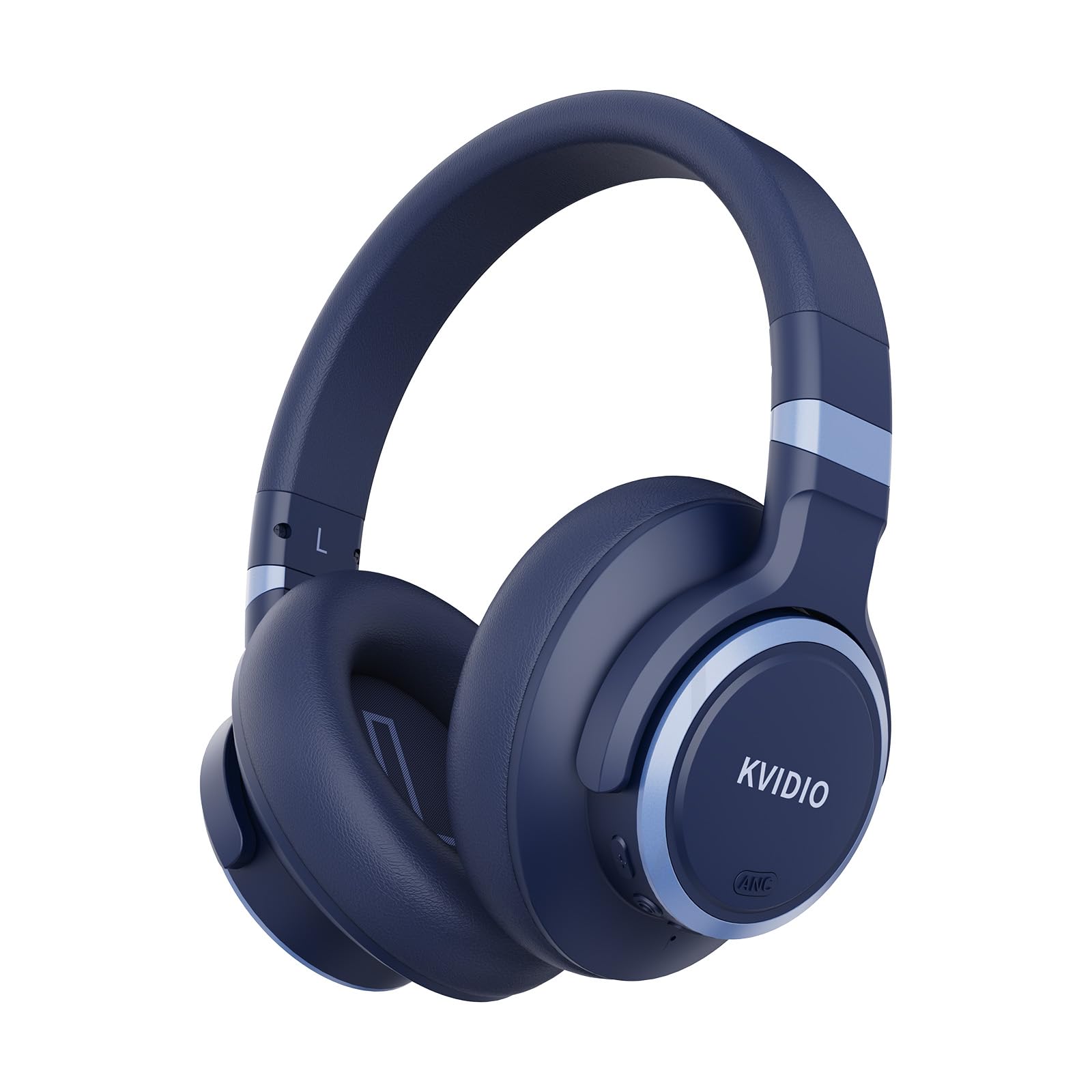 KVIDIO Active Noise Cancelling Headphones, 70 Hours Playtime Bluetooth Headphones with Microphone, Transparency Mode, Deep Bass and Hi-Fi Stereo Sound (Blue) Image