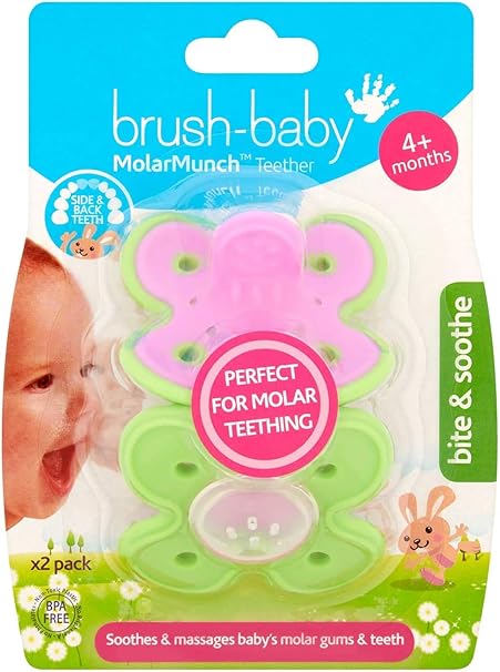 Brush Baby Molarmunch Bijtring Voor Baby S En Peuters Fase 2 Tandjes 4 36 Maanden Kalmeert En Masseert Tandjes Bij Tandvlees Ideaal Voor Het Kiezen Van Tandjes Roze Groen 2 Stuks Amazon Nl