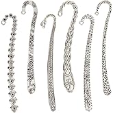 SUNNYCLUE 12Pcs 6 Styles Hook Bookmark Silver Hairpin Bookmark Bulk Alloy Retro Tibetan Chinese Style Flower Branch Bookmarks Findings with Hole Book Mark Blank for Crafts Jewelry Making Gifts DIY