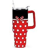 Sxdcfrs Cartoon Mouse Tumbler 40 Oz With Lid and Straw Stainless Steel Insulated with Handle Bowknot Travel Coffee Mug -Birthday,Christmas Gift