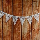 G2PLUS® 10.4 Feet Hessian Burlap Floral Lace Banner Bunting Garland Rustic Wedding Party Home Decoration (White Lace)