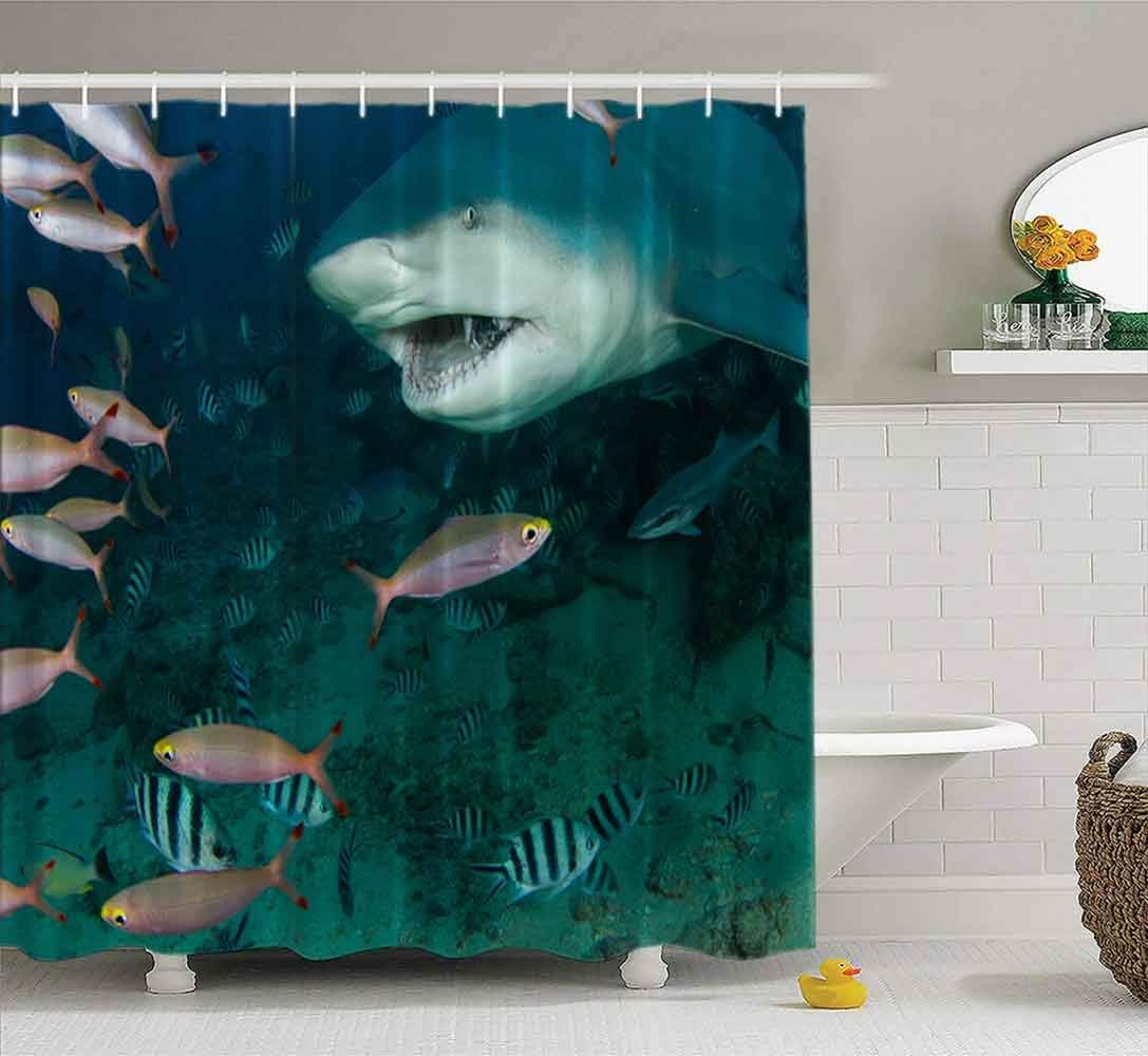 Musesh Shower Curtains,Wide Shower Curtains,78X72 Inch Shower Curtain with Hooks for Bathroom Bull Shark Fiji