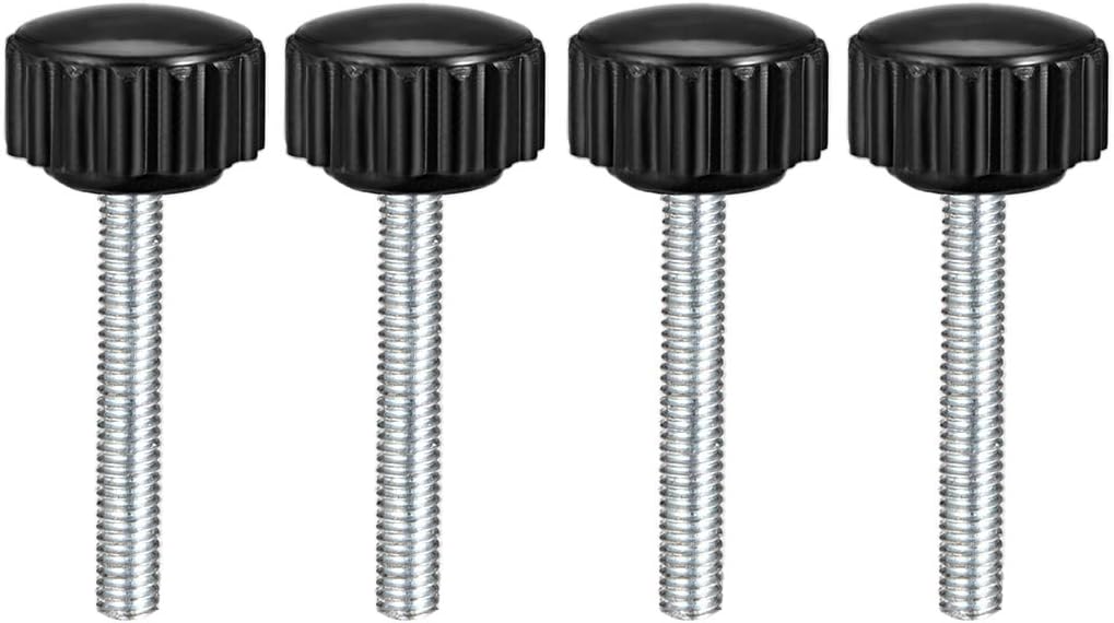 sourcing map M4 x 30mm Metric Male Thread Knurled Clamping Knobs Grip Thumb Screw on Type Plastic Threaded Hand Bolt Knobs Black 4 Pcs