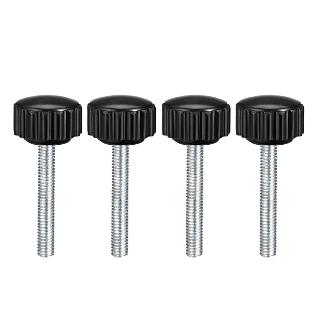 sourcing map M4 x 30mm Metric Male Thread Knurled Clamping Knobs Grip Thumb Screw on Type Plastic Threaded Hand Bolt Knobs Black 4 Pcs
