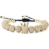 GVUSMIL Imperial Gold Crown 8mm Beads Bracelets Luxury CZ Italian Style Charm King Royal Bracelet for Men