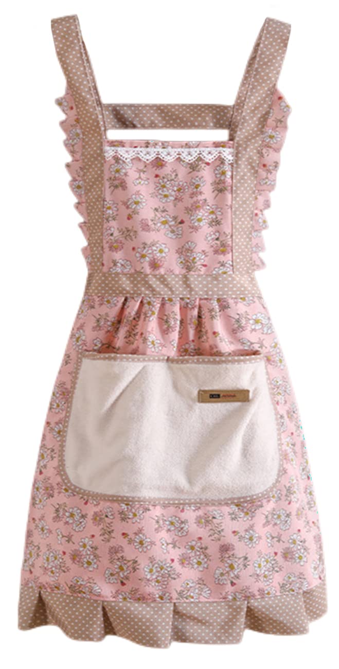 FAIRYGATE Chef Aprons for Women Kitchen Apron with Pockets Plus Size Adjustable Neck Strap Long Ties Multi Flower Apron Thanksgiving Christmas Cooking Baking Painting A1517