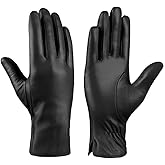 MGGMOKAY Women Leather Gloves Lambskin Touch Screen Winter Warm Gloves Cashmere Lined