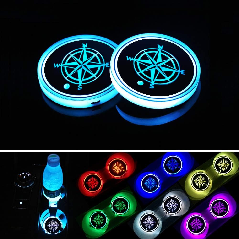 BukNikis Universal LED Car Cup Holder Lights Mats Pad RGB Interior Decoration Atmosphere Lamp Car Accessories (Pack of 2)