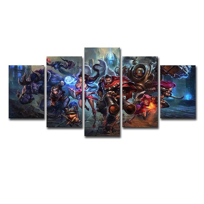 Bhwlltv Kunst Malerei Rahmen Ölgemälde Tapete Leinwand Gemälde Wandaufkleber 5 Stücke Home Decoration Poster League of Legend
