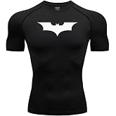 FitKairosis Bat Insignia Compression Shirt Men | Dark Vigilante Gym Workout Athletic Wear | Moisture-Wicking Performance Top