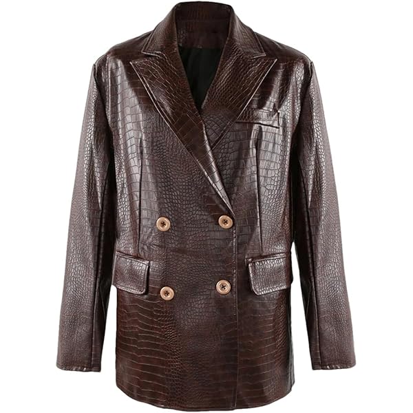 Single Breasted One Button Leather Blazer Women Slim Fit