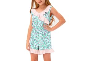 BesserBay Girls Summer Sleeveless Romper Ruffle Trim Casual Jumpsuit 4-14 Years