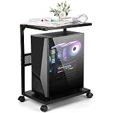 Bfttlity Computer Tower Stand 2-Tier Metal PC Stand for Floor Carpet, Black | Under Desk Mobile CPU Stand for Most Computer Towers, 17.52"L x 23.22"H