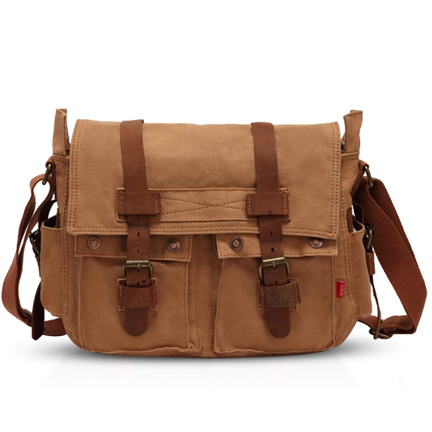 FANDARE Unisex Messenger Bag Canvas Satchel College Bag Outdoor Travel Bookbag Commute Work Shoulder Bag 14 inch Laptop Crossbody Bag for Men/Women Yellow