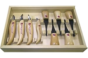 Flexcut Wood Carving Tools | Deluxe Palm & Knife Set | Includes 4 Carving Knives and 4 Palm Tools | 1095 High Carbon Steel Blades | Ash Hardwood Handles | KN700 | Made in the U.S.A.