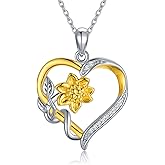 SISGEM Nature Diamond Sunflower Heart Necklace for Women Sterling Silver, You are My Sunshine Anniversary Jewelry for Wife, Love Gifts for Her (0.11ct) 16"-18"