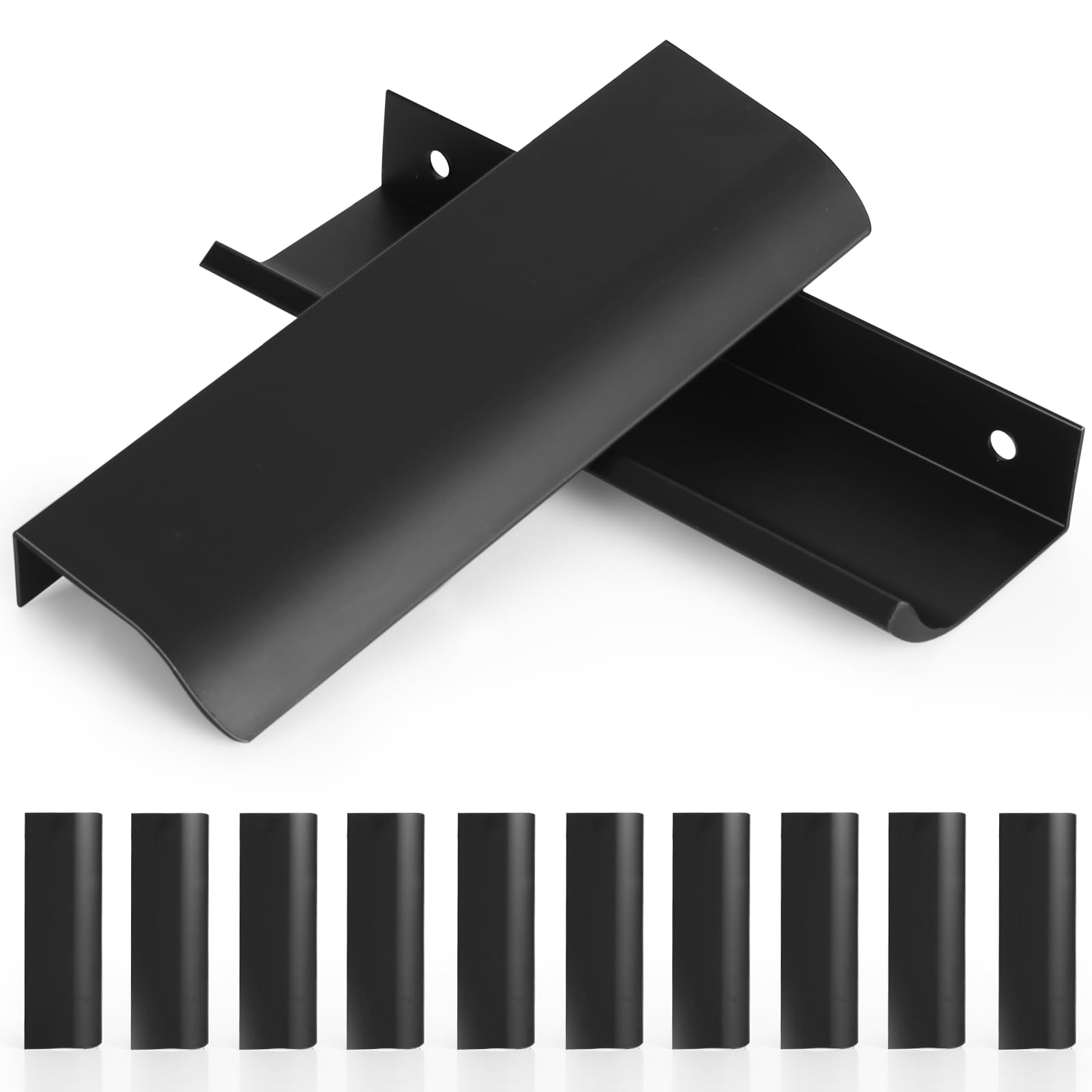 Powerruif 10 Pieces Invisible Furniture Handle, 120 mm, Black Aluminium, Modern Style, Ergonomic, Lightweight