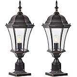 Goalplus Outdoor Post Light Fixture with Pier Mount for Yard 24" High 60W Post Lantern for Driveway Antique Bronze Post Lamp 