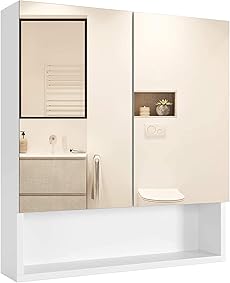 Homfa Armario de Baño con Espejo Armario de Pared Armario de Cocina o Medicina Blanco 2 Puertas y 3 Estanterías MDF 56x13x58cm 