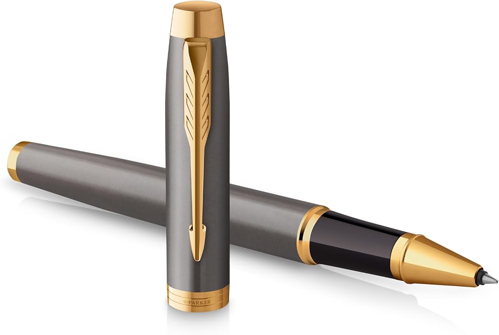 Parker IM Rollerball Pen Grey Lacquer Gold Trims Fine Point Gift Box