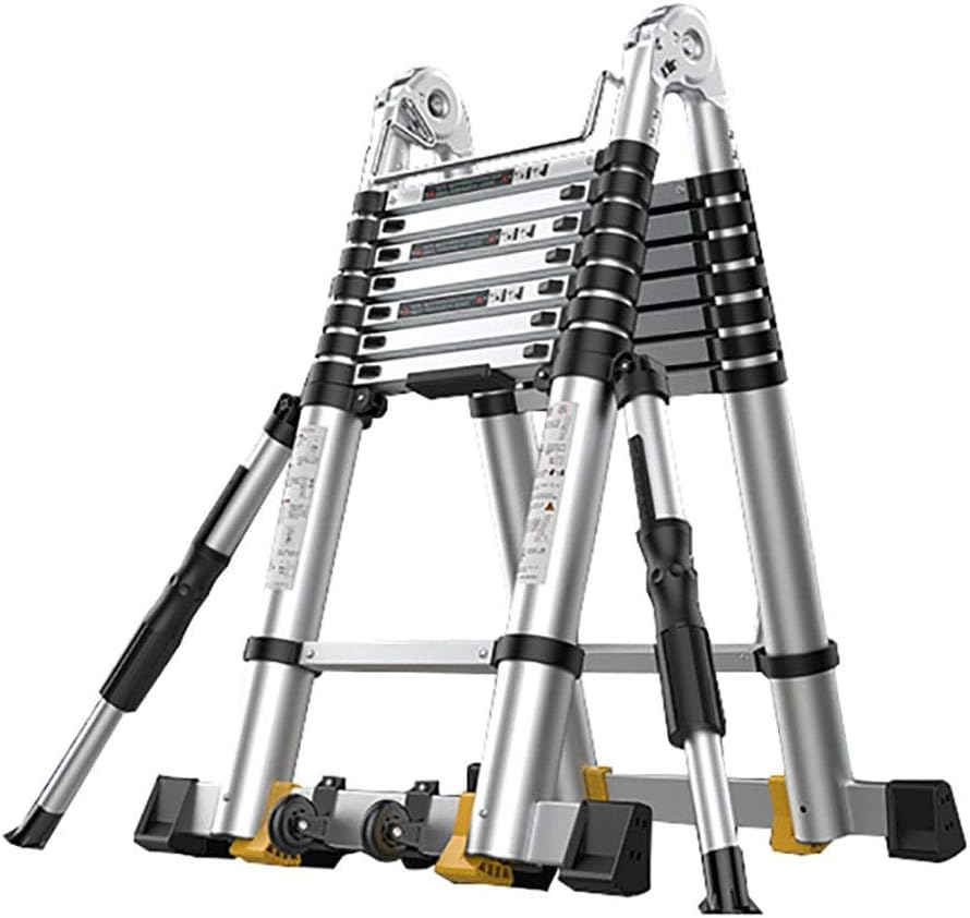 WGGGF Aluminum 5.8M/19ft Telescoping Ladder Foldable A-Frame Ladder 2.9m+2.9m Multi Purpose Strong Support Rod Extension Extend Portable Ladder (Size : 5.8m/19ft(2.9m+2.9m))