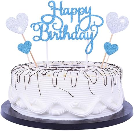 Amazon Co Jp Yuinyo ハッピーバースデーケーキトッパー 文字 Happy Birthday と愛の星 ブルーとシルバーのパーティーデコレーション 誕生日用品 カリグラフィー キラキラ ケーキトッパー Toys