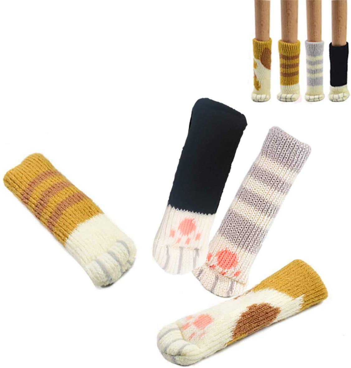 16 Chair Socks(4 Sets) - Fancy Table Leg Pads with Cute Cat Paws Design - Reliable Furniture & Floor Protector - in 1 Gift Box
