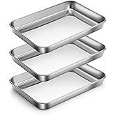 SNOMEL 3 Packs Stainless Steel Baking Sheet 9.4 x 7 x 0.9 In, Nonstick Cookie Sheet Tray, Silver Rectangle Baking Pans Set for Oven Cooking Kitchen Barbecue Grill Cake Food Prep (Silver)