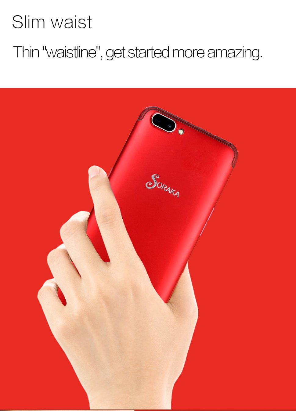 SORAKA Unlocked Smartphone 5.5 Zoll Android 5.1 Speicherkarte 64G ROM 16GB + RAM 1GB MTK6580A HD Bildschirm (720/1280) (Rot)