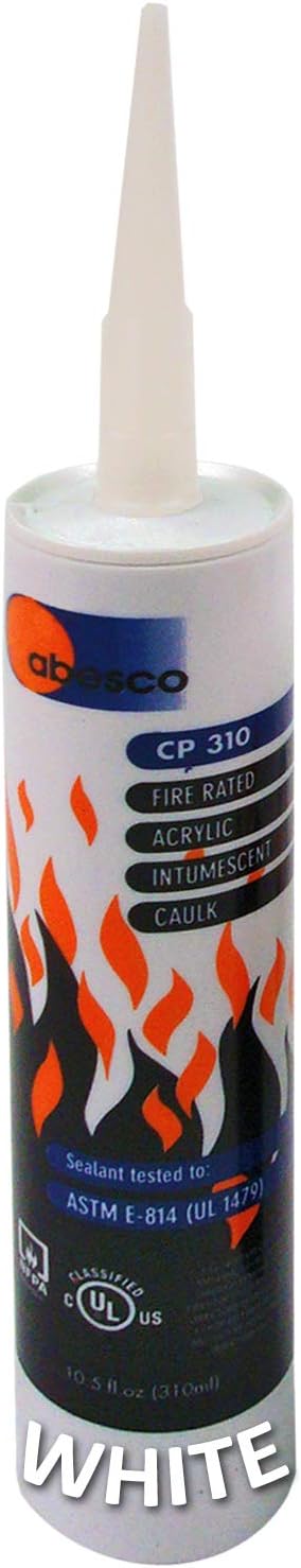Abesco Fire, Intumescent Acrylic Mastic (Fire Caulk), Material: Water Based Intumescent Acrylic, Dimensions: 10.5 Oz Tube, Color: White, Qty: 1 (10.5 oz Tube)