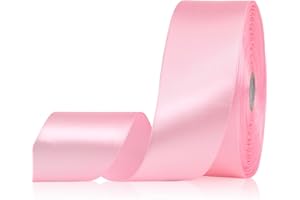 Sagaat Pink Ribbon 1-1/2 Inch 50 Yards, Solid Satin Ribbon for Flower Bouquet, Crafts, Gift Wrapping, Bridal Invitations, Hair, Festival and Party Decorations