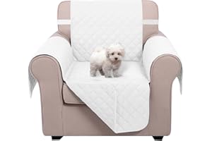 U-NICE HOME Recliner Chair Covers Reversible Chair Cover Pet Covers for Dogs with Elastic Straps Water Resistant Diamond Quilted (23''Recliner Small, White/White)