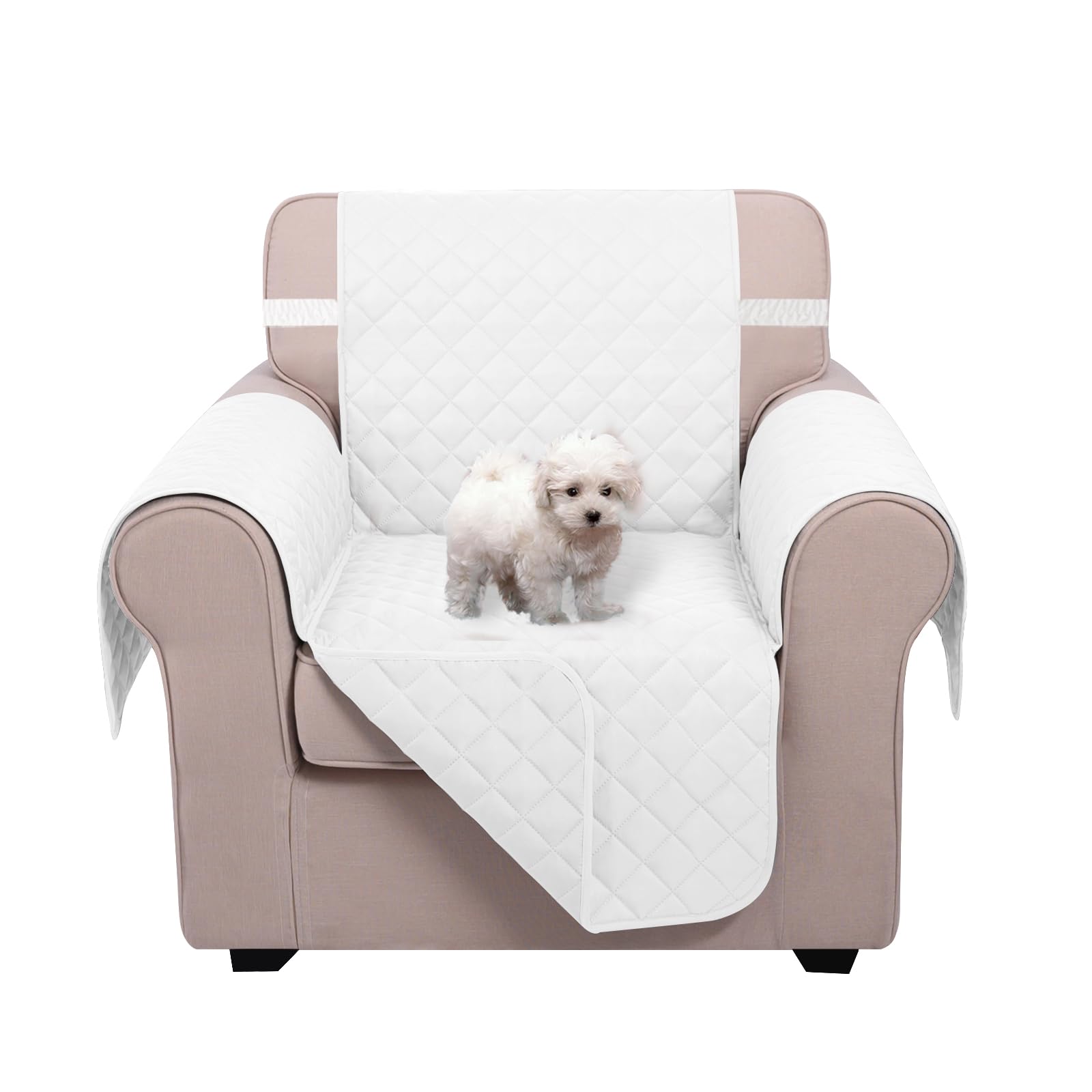 Photo 1 of U-NICE HOME Recliner Chair Covers Reversible Chair Cover Pet Covers for Dogs with Elastic Straps Water Resistant Diamond Quilted (23''Armchair, White/White)