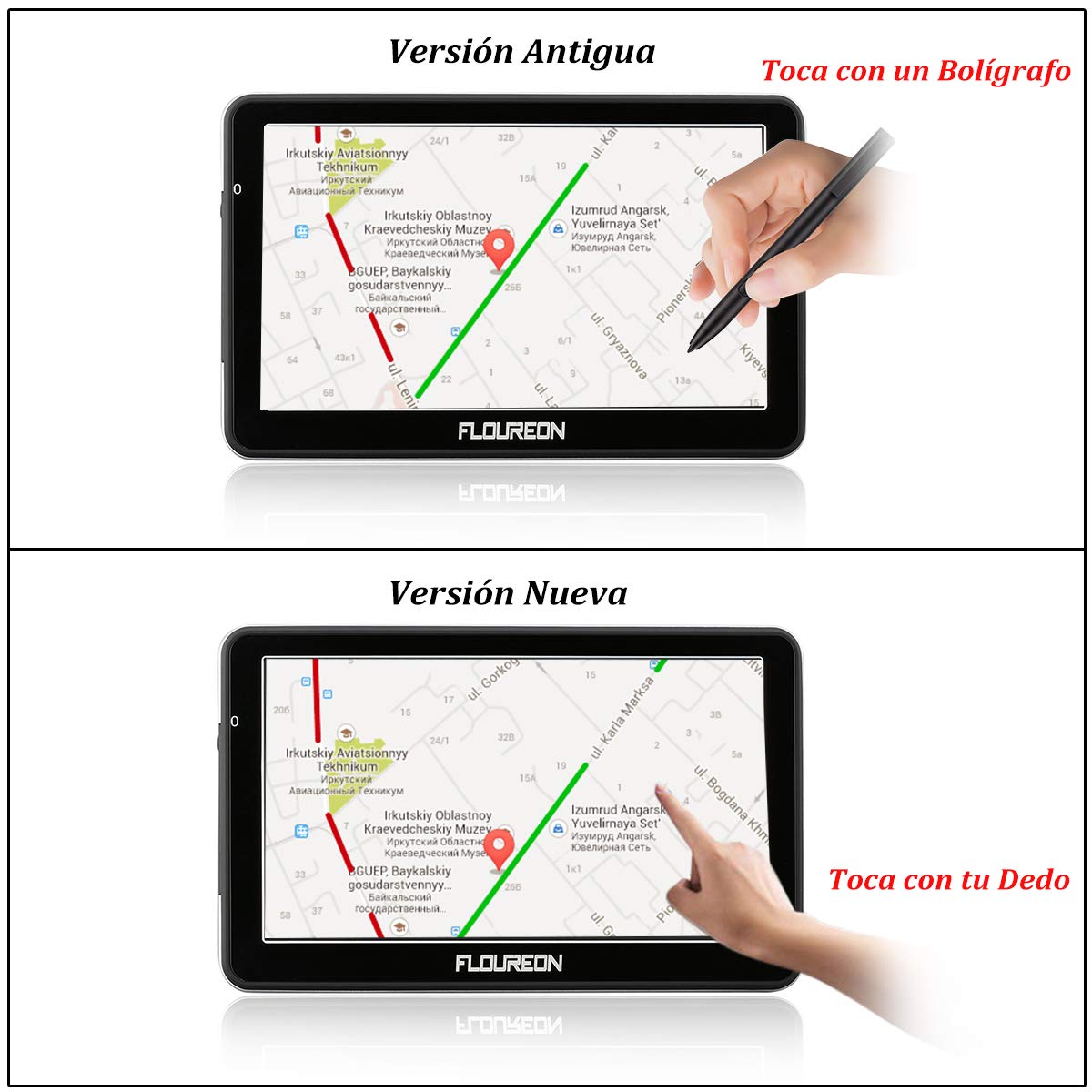 GPS de Coches, FLOUREON Navigation de 7 Pulgadas Pantalla LCD capacitiva Sat Nav Navigator para camión y automóvil con actualizaciones de mapas de por Vida (Negro)