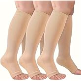 Open Toe Compression Socks Women & Men-3 Pairs 20-30 mmHg Knee High Stockings for Circulation Support