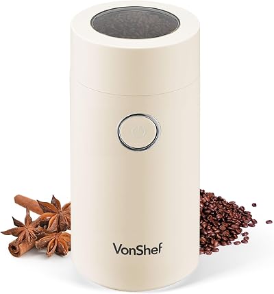 VonShef Electric Coffee Grinder 60g 150W Cream Stainless Steel Blades