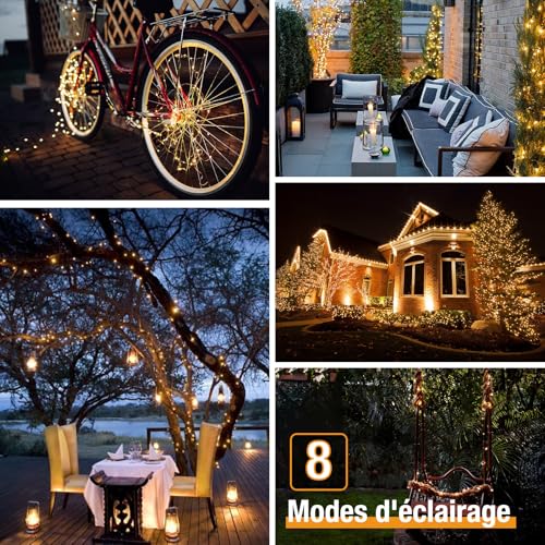 Set of 2 Solar String Lights Outdoor, Total 16 m, 160 LED, Waterproof, 8 Modes Decoration for Garden, Patio, Yard, Christmas, Wedding, Party, Warm White