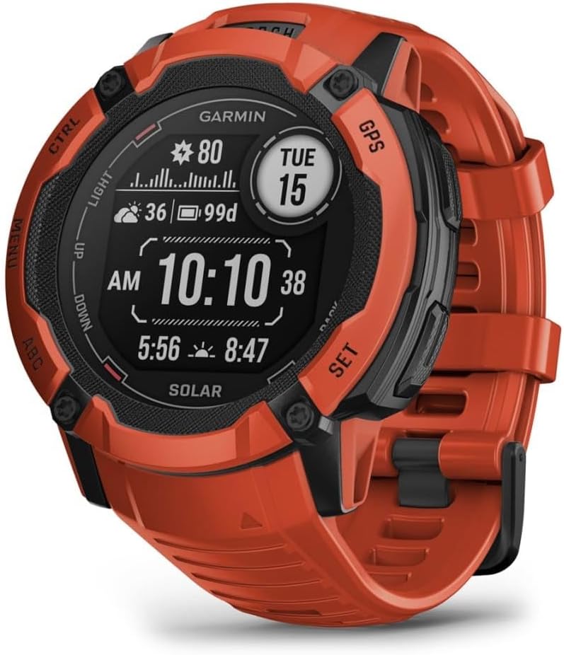 Garmin Instinct 2X Solar 50mm GPS Smartwatch Flame Red Battery Life Solar
