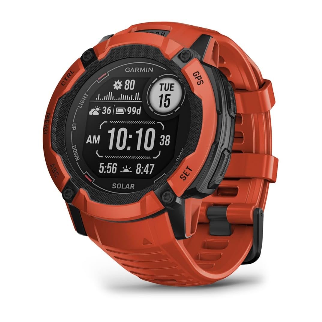 Garmin Instinct 2X SOLAR GPS 50mm Smartwatch, Larger Rugged watch, Built-in Sports Apps & Health Monitoring, Solar Charging and Ultratough Design Features, up to 40 days Battery Life, Flame Red