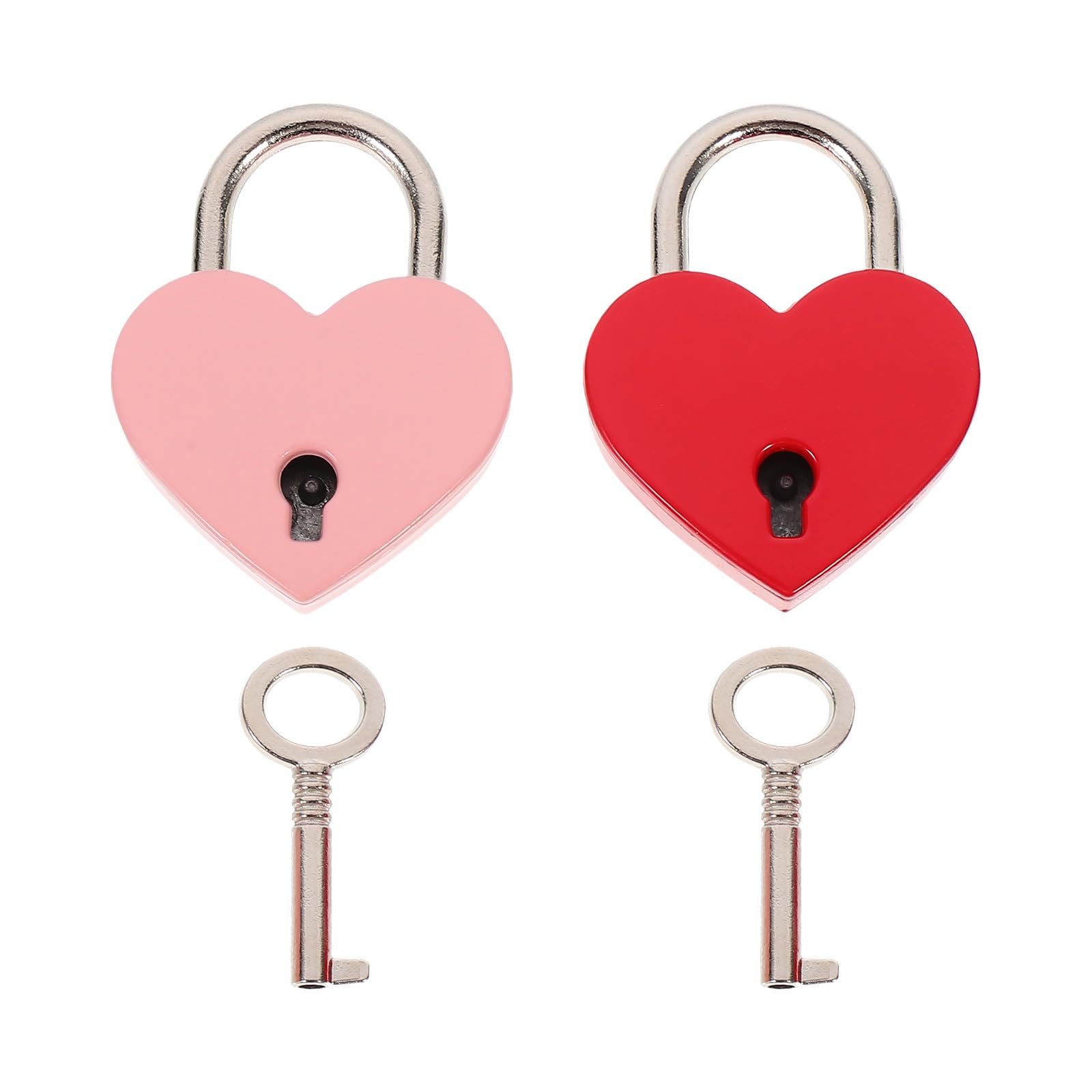NUOBESTY Love Lock Heart Padlock 2pcs Metal Heart Shaped Padlock Mini Lock with Keys for Luggage Diary Book Jewelry Box Handbag Wedding Christmas Favor Pink Red, 3.7X2.9X0.7CM