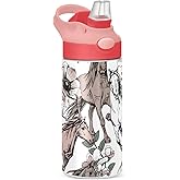 GOODOLD Flowers and Horses Kids Water Bottle, Insulated Stainless Steel Water Bottles with Straw Lid, 12 oz BPA-Free Leakproof Duck Mouth Tumbler for Boys Girls