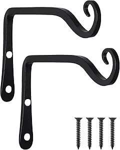 FEED GARDEN Wall Hook Hanging Plant Bracket 6 Inch, Decorative Straight Plant Hanger for Hanging Bird Feeders, Wind Chimes, Flower Baskets, Lanterns, Indoor/Outdoor Use 2 Pack,Black