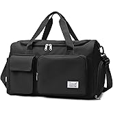 Suruid Sports Gym Duffel Bag with Shoes Compartment and Dry Wet Separated Pocket for Men and Women - Overnight Weekender Training Handbag Yoga Bag - Black