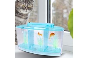 DIYDEG Fish , Desktop Transparent Breeding Fish , Mini Acrylic for Small Fishes with LED Light with Water Change Valve for Betta(Blue)