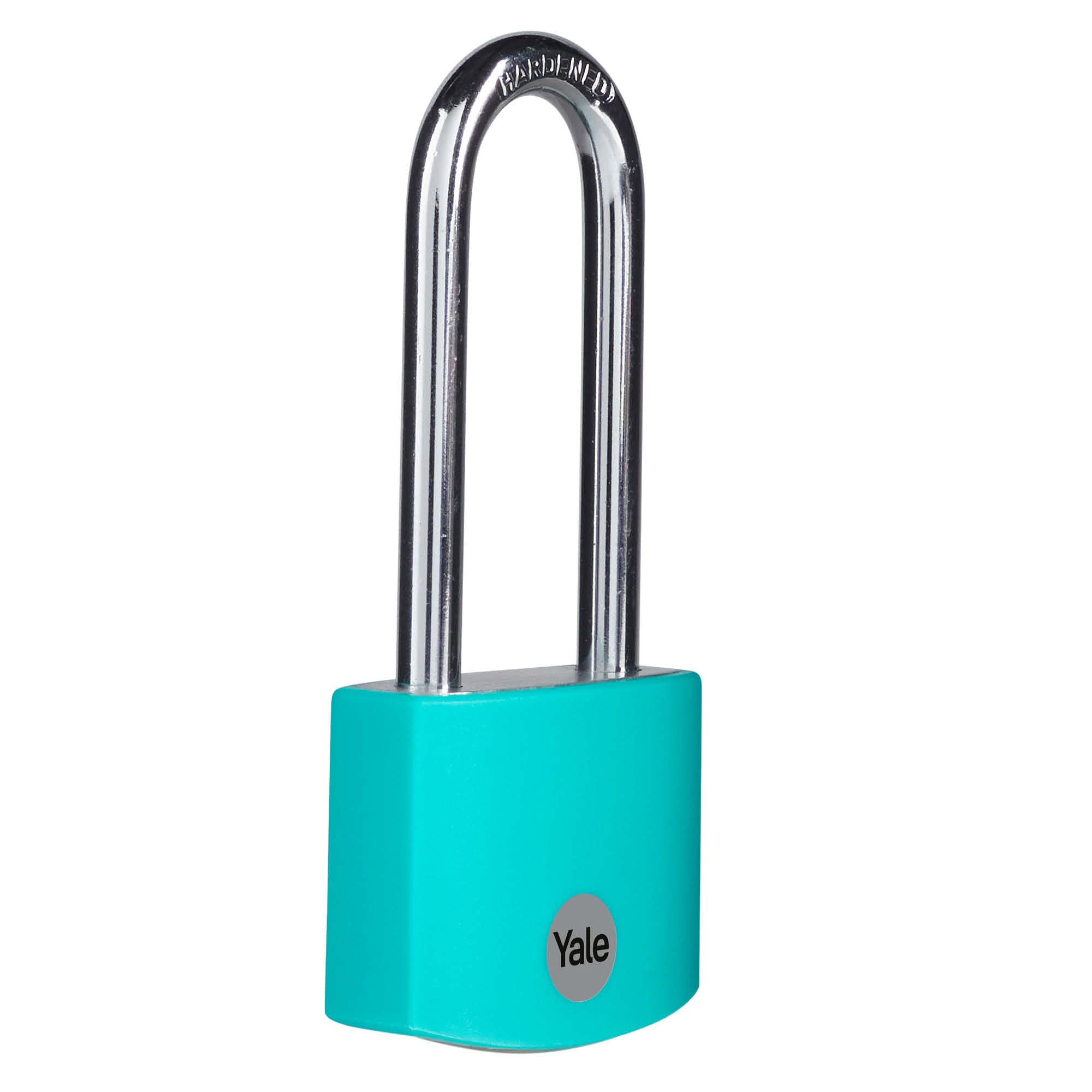 Yale - YE3B/38/156/1/TE Standard Security 38mm Aluminium Padlock with Long Shackle - Teal - Long Hardened Steel Shackle - 3 Keys