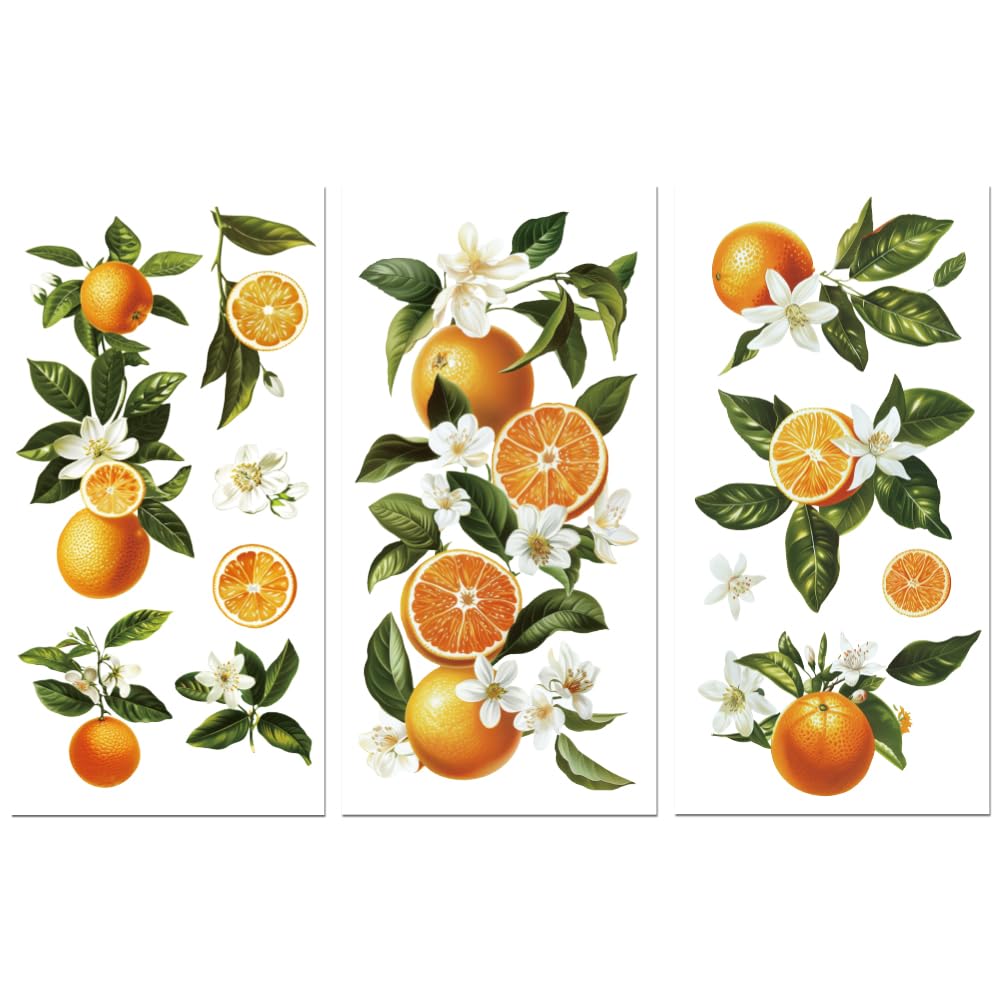 Peacoblue Rub on Transfers for Crafts 3Pcs Orange 15cmx30cm, UV DTF Waterproof Furniture Transfer for Chest of Drawer Dresser Glass Porcelain Wood Plastic