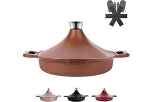 INSETFY Non-Stick Frying Pan/Skillet 11", 3QT Tagine Pan, Aluminum Pans with Lid, Stove/Oven-to-Table Cookware, Dishwasher Safe& Compatible with All Stovetops（Terracotta）