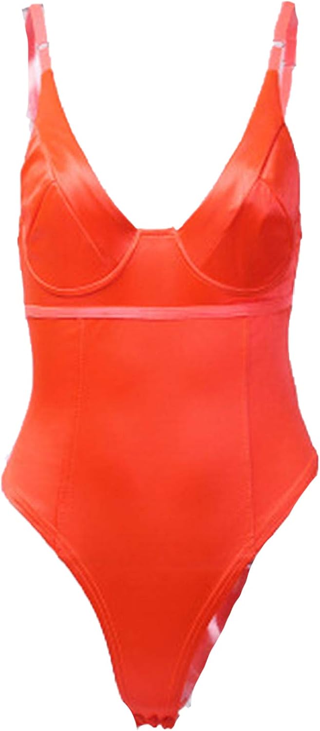 Bodysuits Deep V Neck Sexy Hot Bodysuit For Women Neon Color Overalls